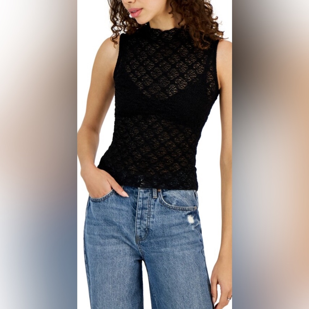 Macy's Just Polly Juniors' Lace Mock-Neck Knit Top
